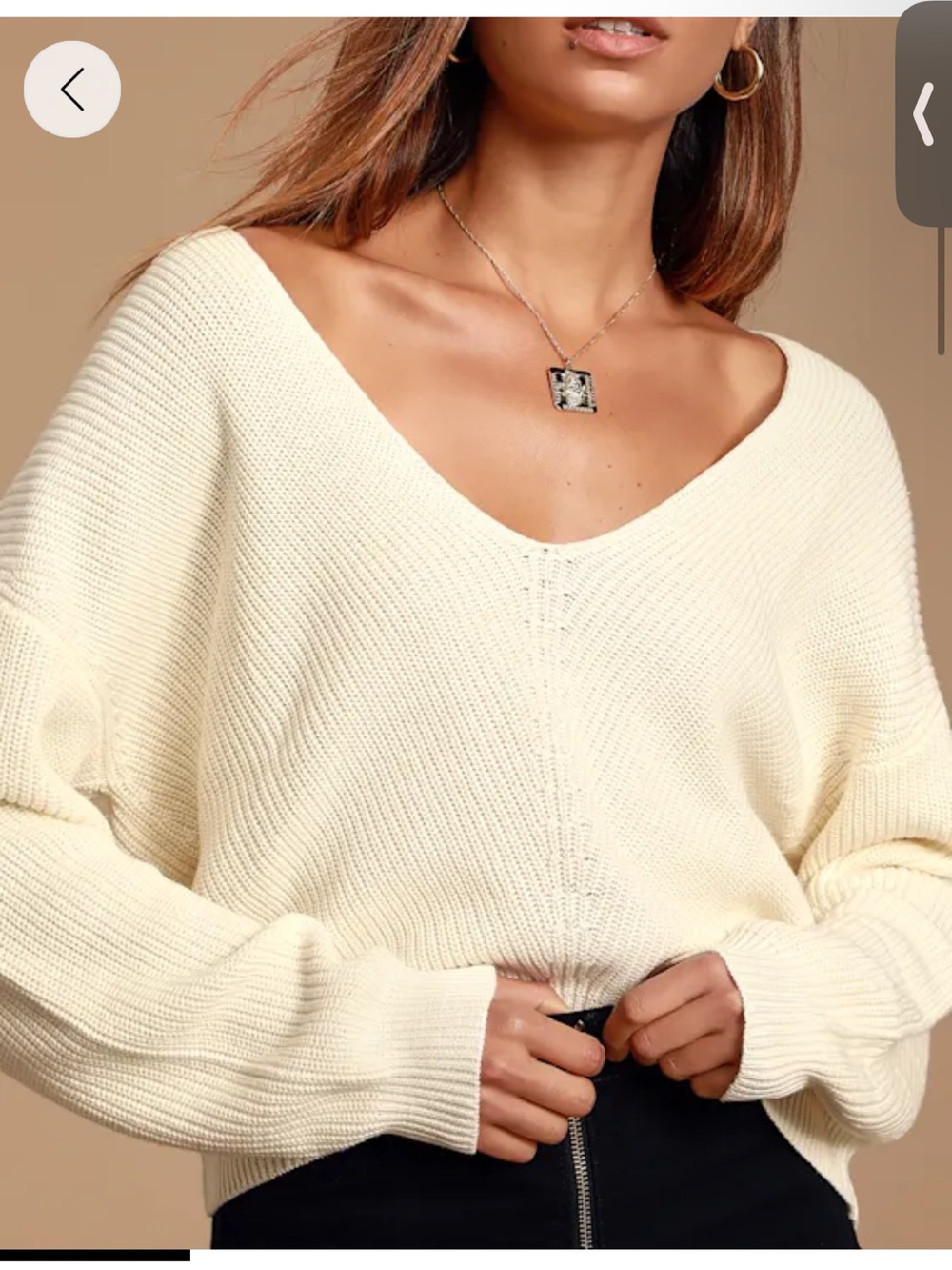 Lulu's Cream Off-the-Shoulder V-Neck Ribbed Sweater